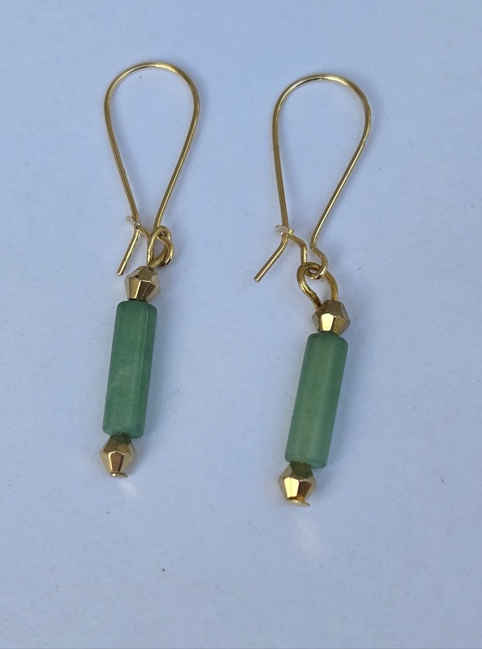 Gold-Tone Green Aventurine Bead Drop Earrings Handmade Stainless Steel